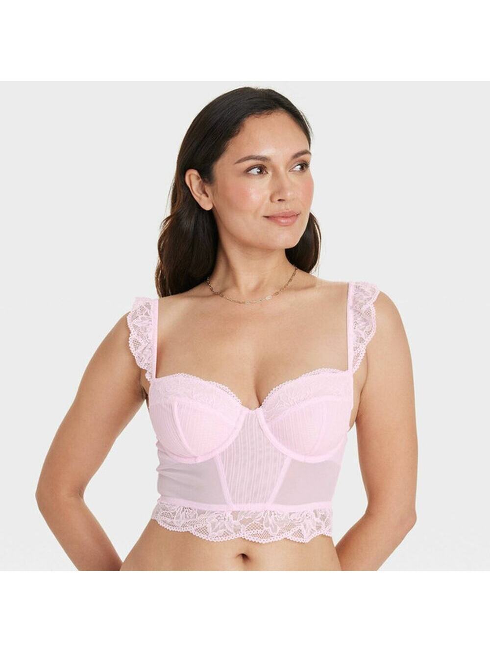 Auden NWT Women's Lace & Mesh Corset Bra Enlightened Pink Size S